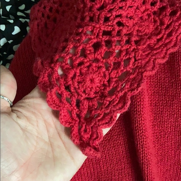 (CLOSET CLOSING FINAL SALE) Vintage Red Sweater with Giant Crochet Collar - Picture 4 of 6
